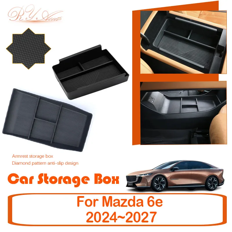 

Car Storage Box For Mazda 6e EZ-6 J90A 2024~2027 Anti-dirty Armrest Center Console Boxes Wireless Charging Pads Auto Accessories