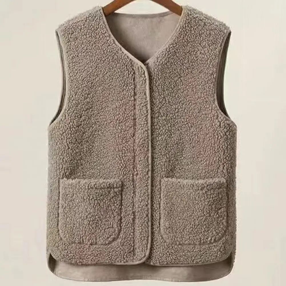 

Round Neck Vest Stylish Women's Sleeveless Fleece Vest with Zipper Closure Pockets for Fall Spring Layering Retro for Office