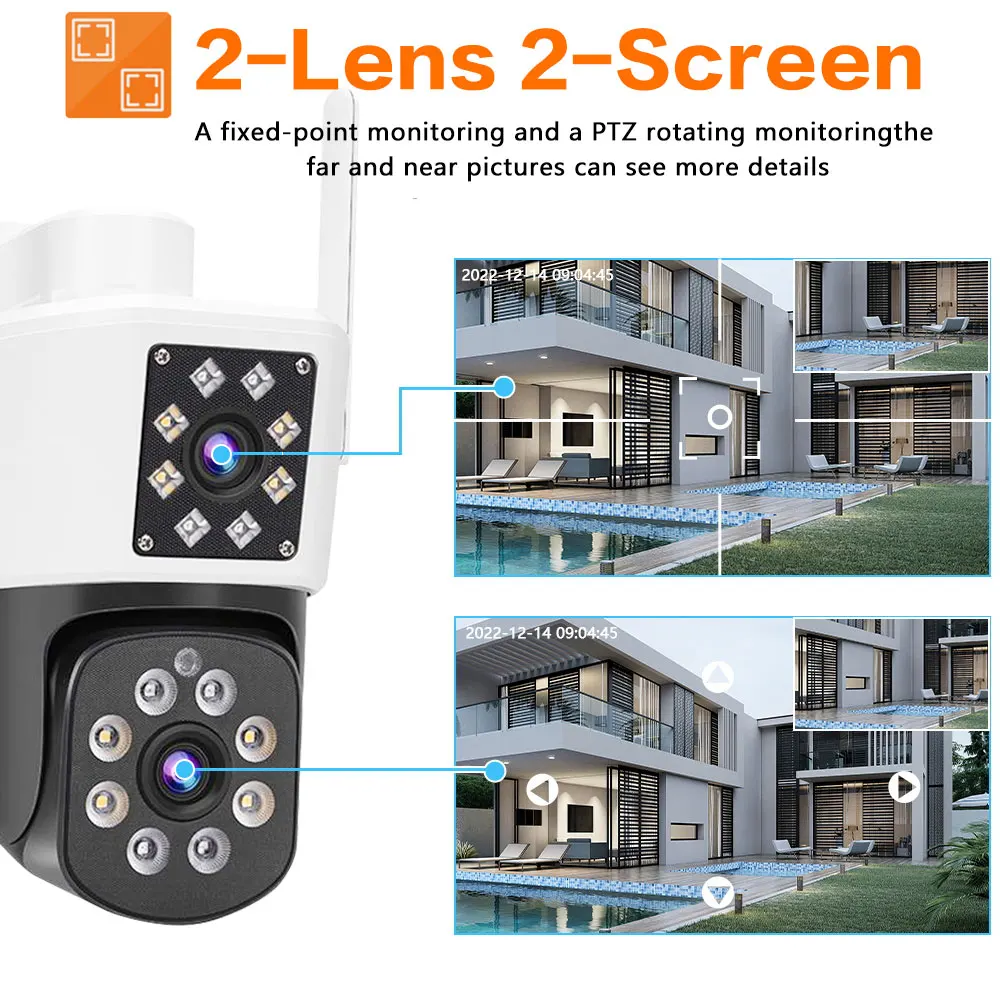 8MP 4K Dual Lens Wifi PTZ Camera Smart Home Night Vision Dual Screen Outdoor 4MP Security Protection CCTV IP Camera O-KAM APP