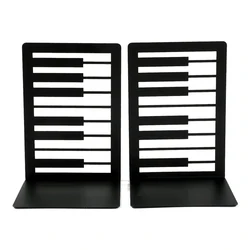 2pcs Black Piano Key Bookends Heavy Duty Iron Bookends Storage Rack Iron Home Desk Racks For Book Lovers Organise Desktop Tools