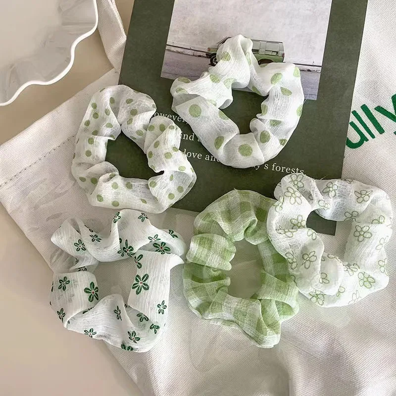 Cute Korean Fashion Preppy Style Hair Chouchou For Women Girls 5pcs Wholesale Scrunchie Set Green Blue Series Schrunchie Pack