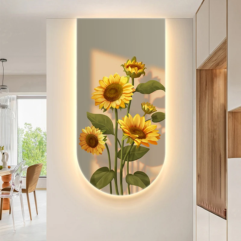 Sunflower Entrance Decoration Painting U-shaped Living Room Led Lighting Painting Room Decoration Wall Lamp Led Lights Lamp