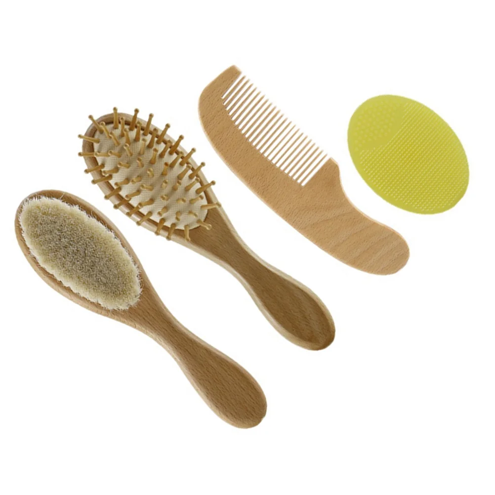 

4 Pcs Baby Hair Brush Comb Bath Supply For Babies Children Children's Tender Safe Wooden Grooming Kit