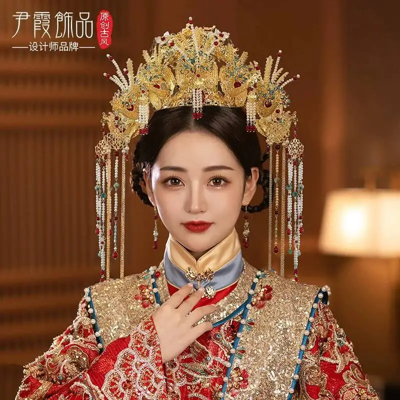

Phoenix Crown Ming Dynasty Style Headpiece Bride Hanfu Wedding Hair Crown New Chinese Style Wedding Queen Grand Wedding Xiuhe
