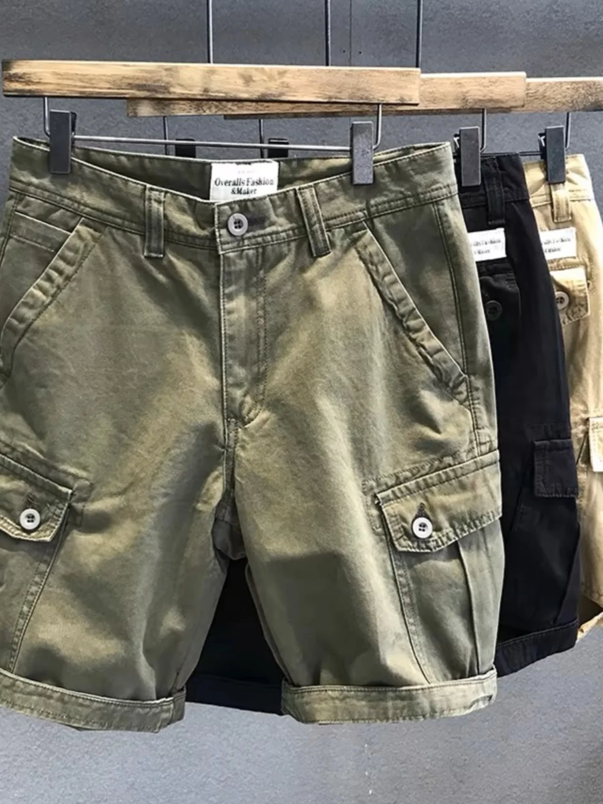 

Trendy Cotton Workwear orts Men's Loose Straight Leg Five ket Pants Casual Summer Trousers Faionable Urban Sle