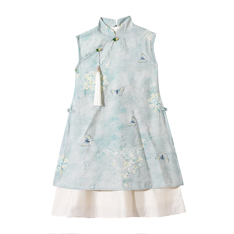 2025 Summer New Chinese Cheongsam Skirt Lovely Princess Party Dresses Qipao Girls Costumes Kids Birthday Gift New Year Clothes
