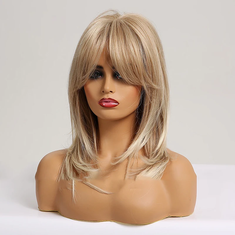 

Clearance Sale Of 18-Inch Gradient Gold Synthetic Wigs With Bangs, Suitable For Women'S Daily Parties And Halloween Role-Playing