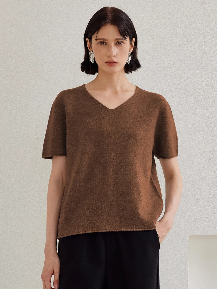 SuyaDream, Damenpullover, 100 % Schafwolle, kurzärmelig, weiche Pullover, 2025 Herbst-Winter-Solid-Chic-Top, Rosa, Grau, Rosa