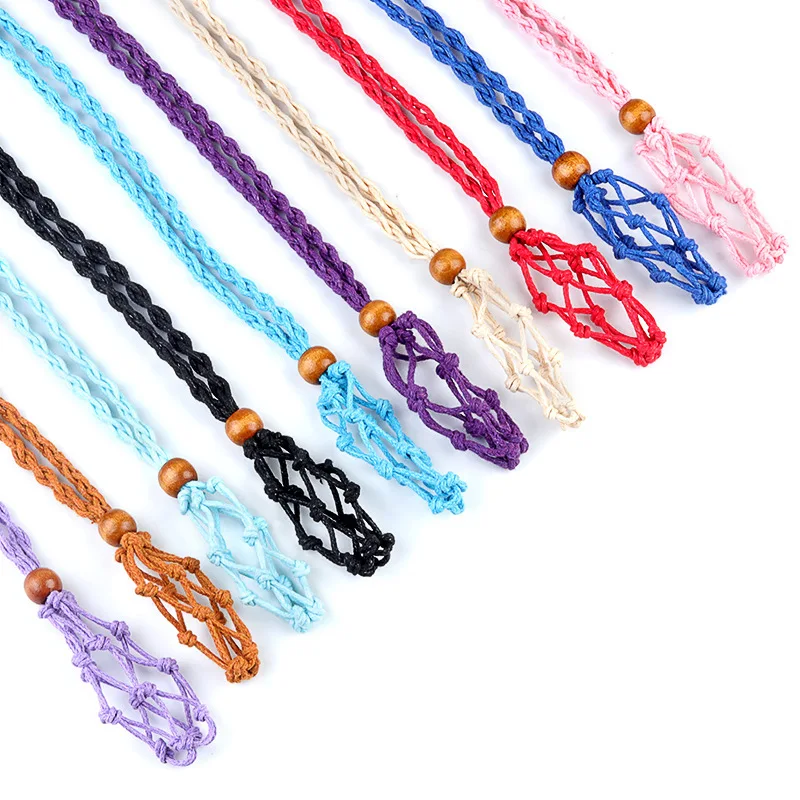Ciondolo per collana intrecciata con tasca in rete di pietra naturale Tasca in rete retrattile regolabile Supporto in rete intrecciata a mano 10 colori misti