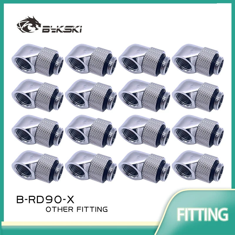 

Bykski 12/16 шт. 90-градусный поворотный фитинг G1/4 дюйма, резьбовой адаптер, вращающийся разъем, адаптеры для охладителя воды, серебристый, черный B-RD90-X