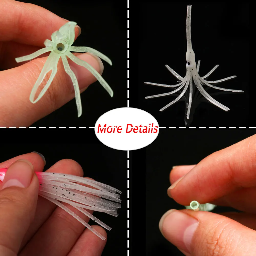 Bimoo 2 Packungen = 20 Stück Leuchtende 9cm Lange Weiche Tintenfischköder Oktopus-Röcke Meeresfischerei-Köder Sabiki-Rig Aalköder – Detail 5