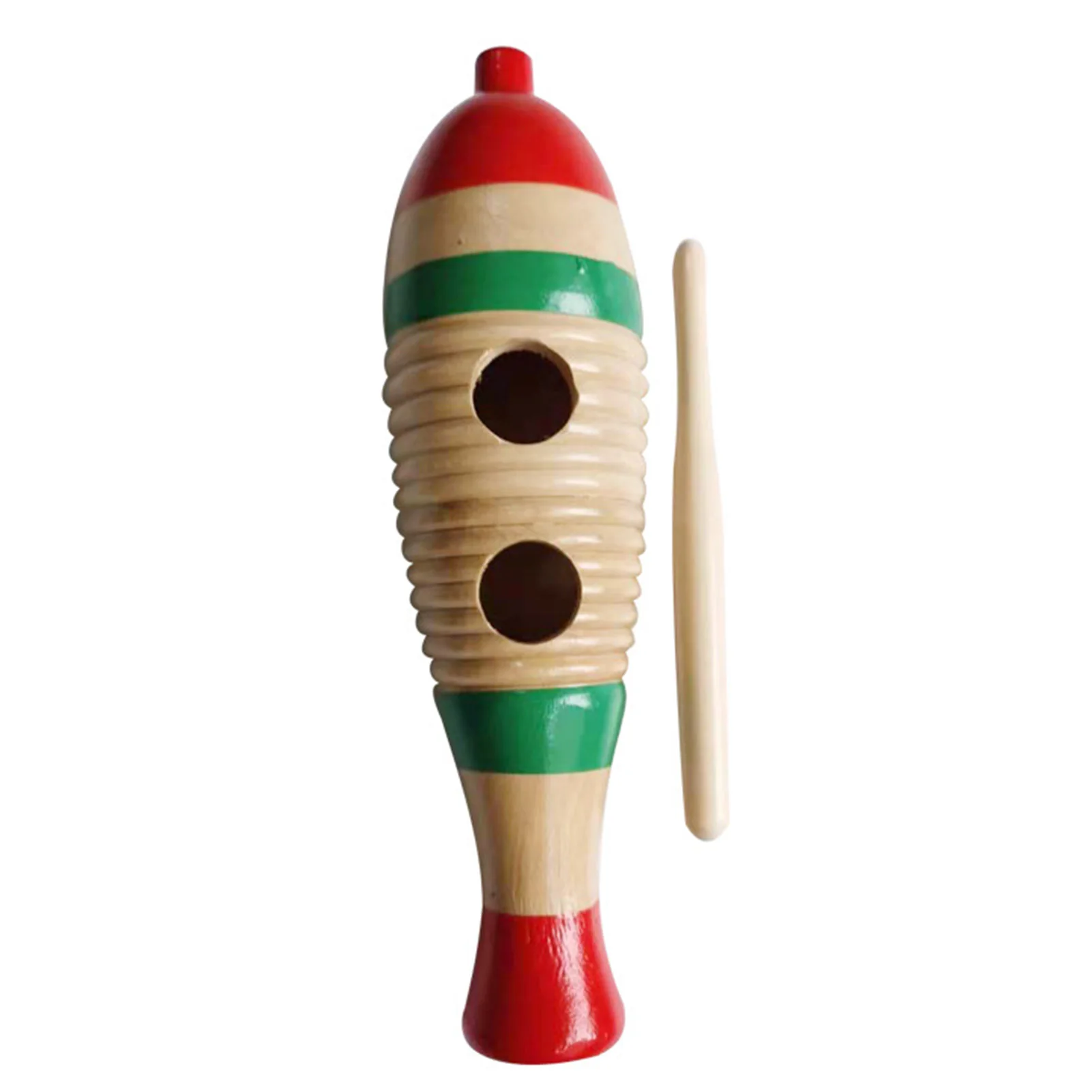 Guiro de Madera con Forma de Pez Colorido, Instrumento de Percusión Latina, Raspador de Ritmo Orff con Palo Raspador de Madera a Juego