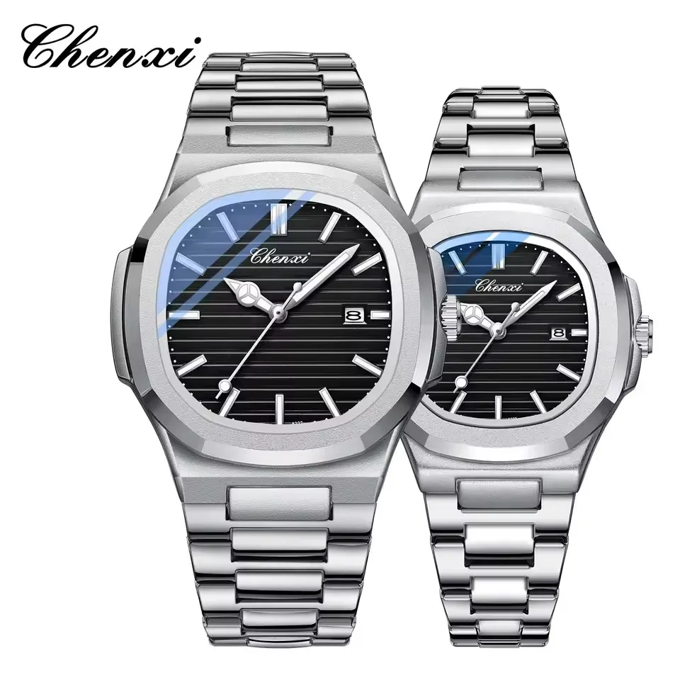 CHENXI 8222 Originate Luxury Business Waterproof Male Clock Luminous Date Stainless Steel Square Quartz Men Watch Reloj Hombre