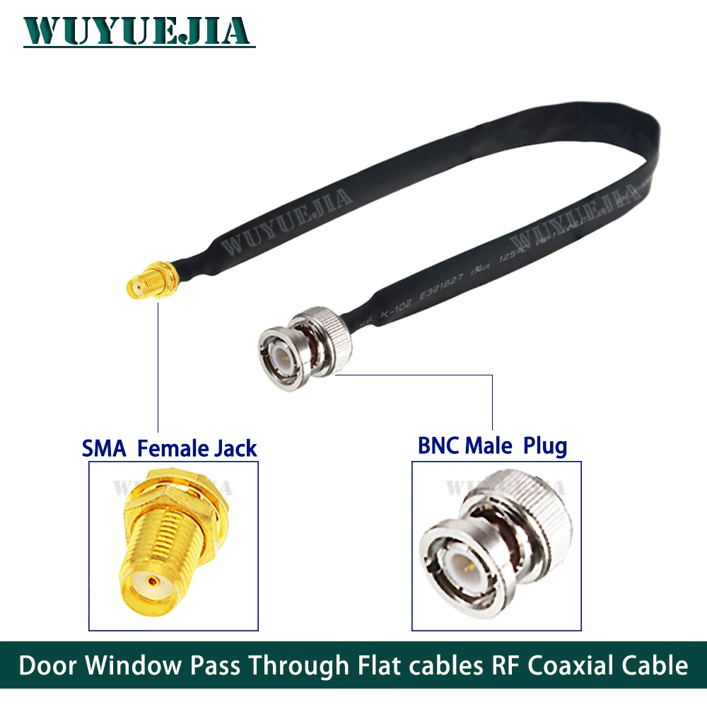 

Q9 BNC Male Plug to SMA Female/RPSMA Female Door Window Pass Through Flat RF Coaxial Cable 50 Ohm RF Coax Pigtail Extension Cord