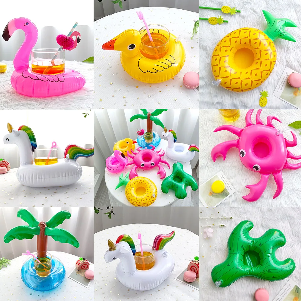 Inflatable Floating Beverage Coaster Flamingo Unicorn Beverage Rack Hawaiian Party Supplies Swimming Pool Birthday Party Decorat