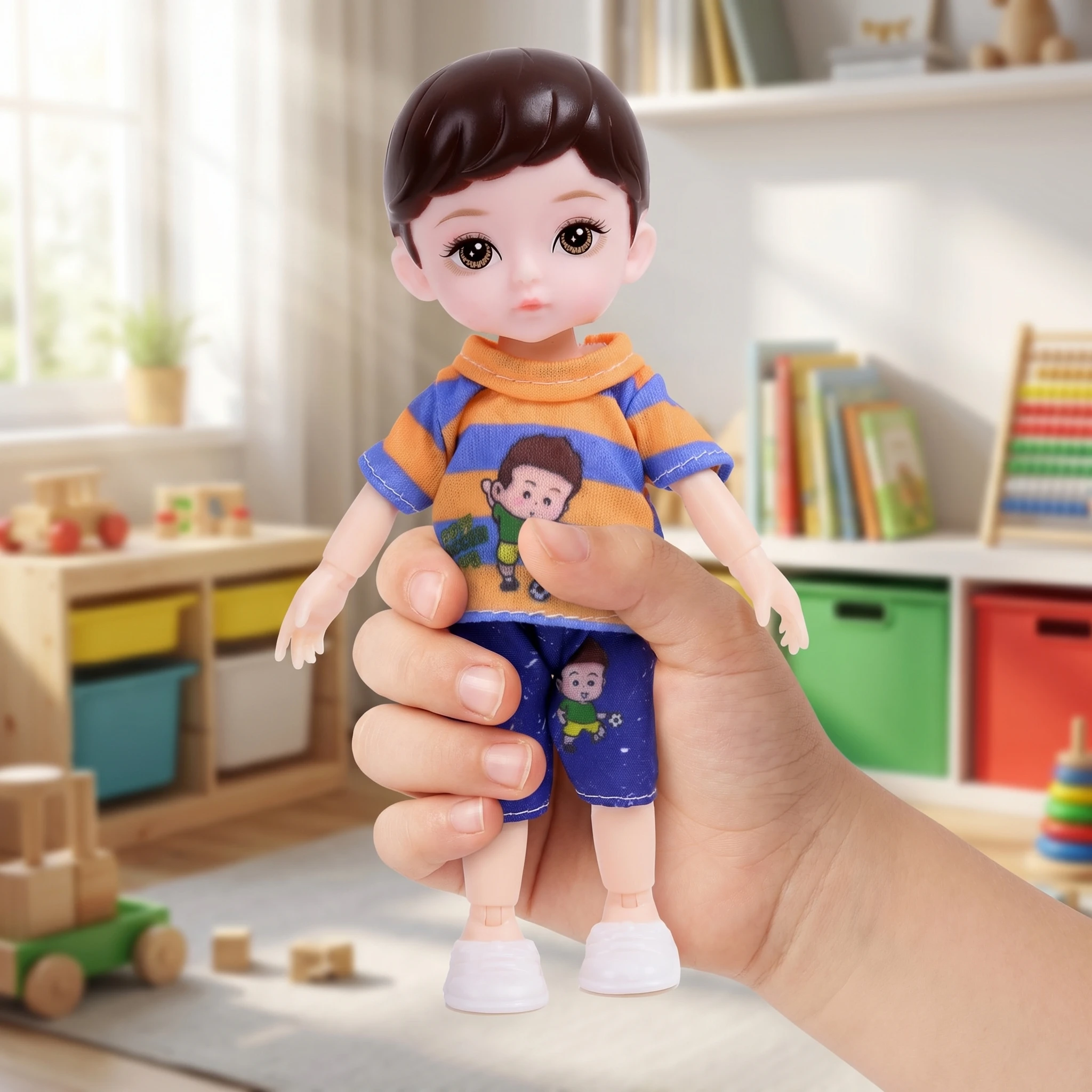 One Piece 6 Inches Cute Baby Dolls, Boy Model 13 Movable Joints Plastic Painted Eyes, For Children Girl Birthday Gift Toys