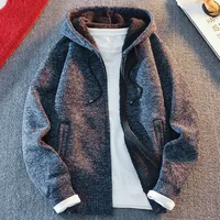 Classic Men's Knitted Sweater Cardigan Hooded Jackets Casual Streetwear Full Zip Cardigans Jackets Coat 4