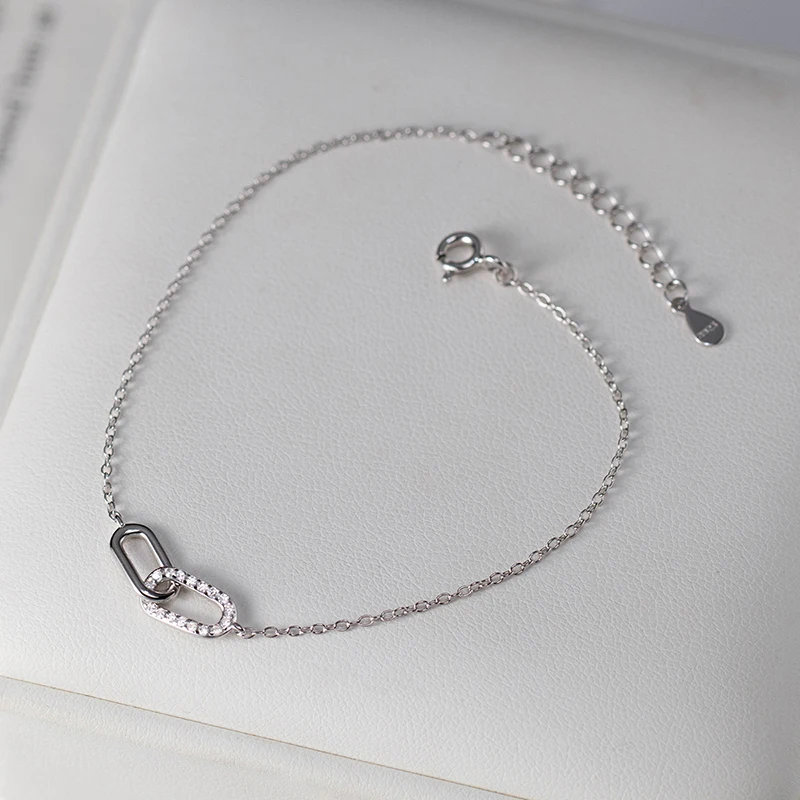 WANTME 925 Sterling Silver Fashion Korean Ring Interlocking Chain Charm Bracelet for Women Elegant Chic Party Jewelry Accessorie 5