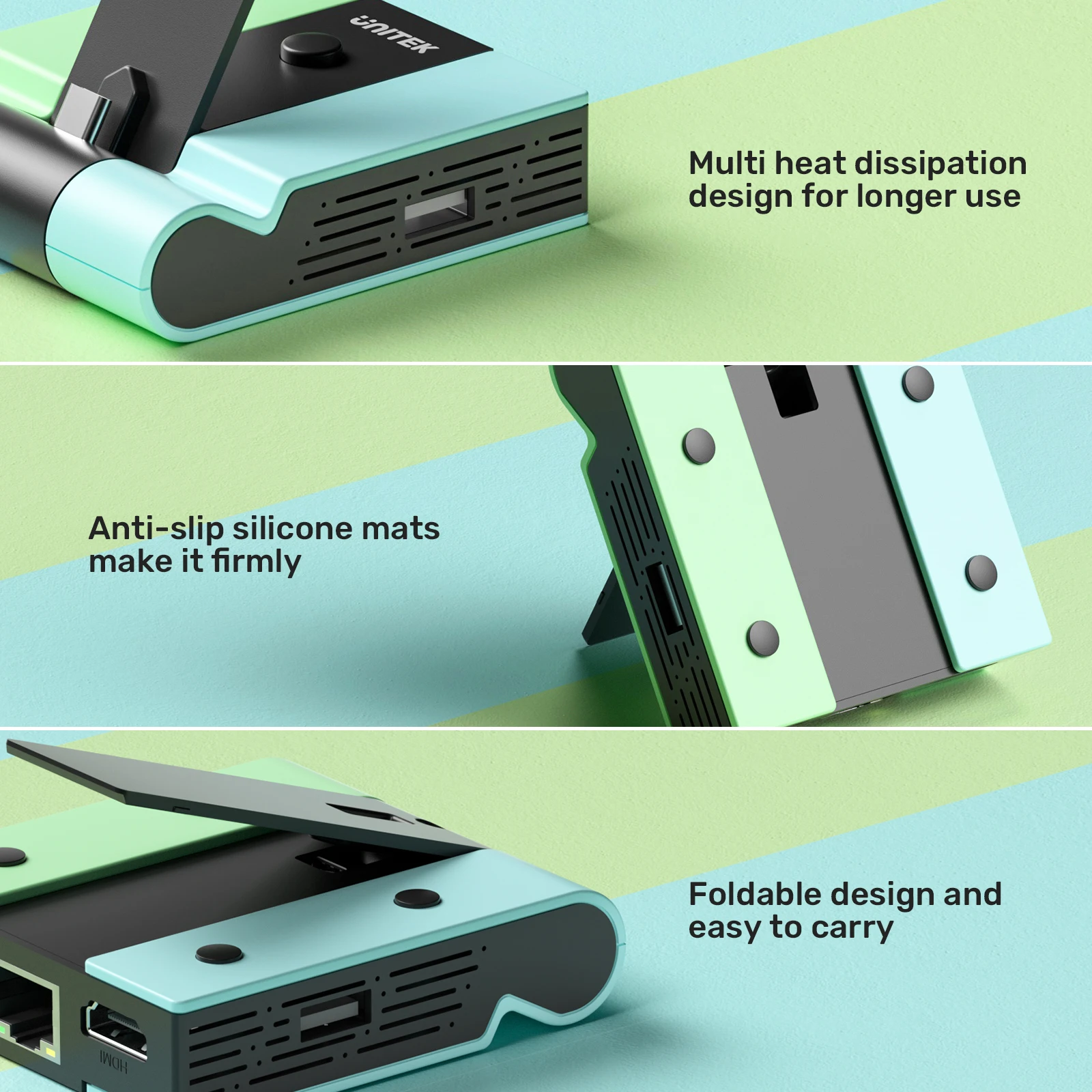 แท่นวางแบบพกพาสำหรับเครื่องเล่นเกม Nintendo Switch ชนิด Type C เป็น HDMI 1080P 60Hz พร้อมพอร์ต USB 2.0 Gigabit Ethernet รองรับการชาร์จ PD 45W