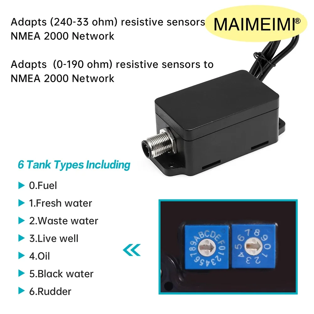 تيار مستمر 9-32 فولت مركبة بحرية NMEA2000 محولات متعددة الوظائف محول إشارات قذيفة سوداء مركبة بحرية يخت لقياس خزان زيت السيارة