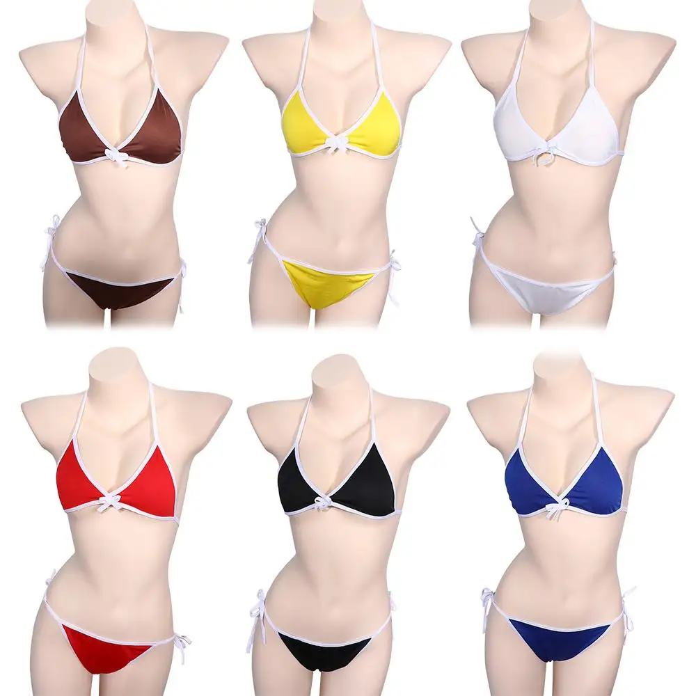 Halter monocromático pescoço cinta Cosplay biquíni conjuntos, moda praia, maiô, maiô, praia, verão