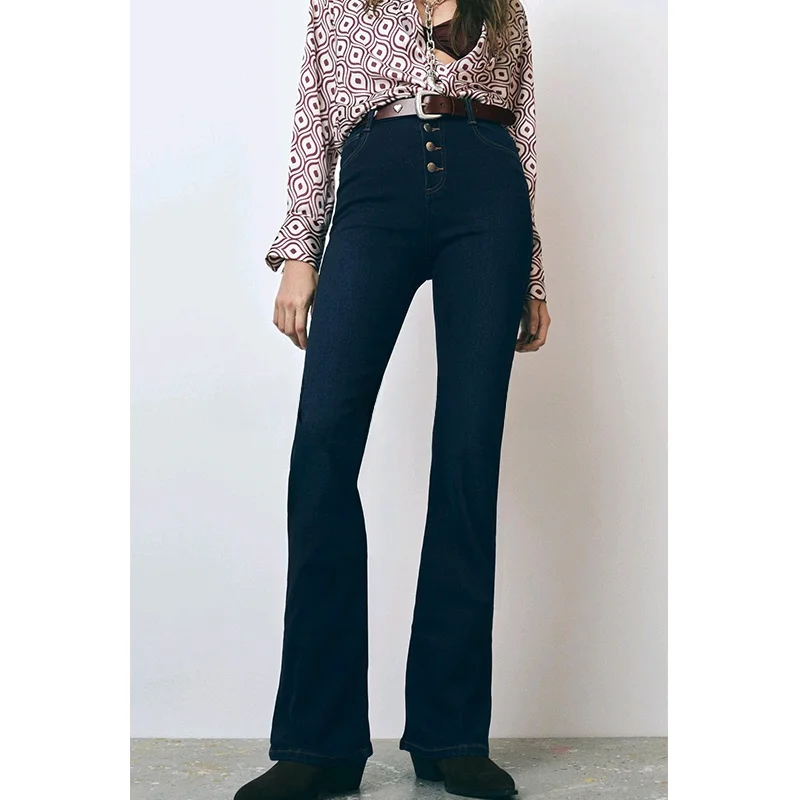 ربيع المرأة عادية تأثير Waed ألف خط السراويل عالية الخصر Ele Bell الجينز تخفيف Sle سستة كيت السراويل الطويلة