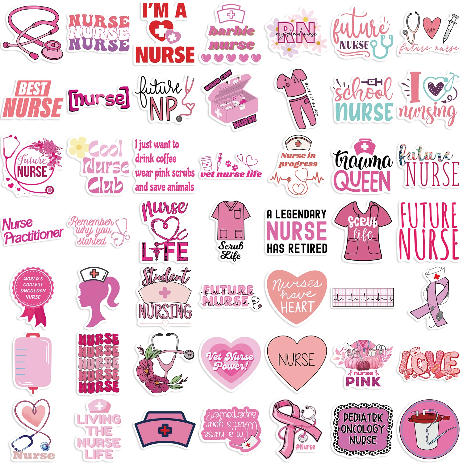 50pcs Cartoon Cute Pink Nurse Stickers Waterproof DIY Stationery Guitar Fridge Aesthetic Graffiti Decal Kids Toys Sticker