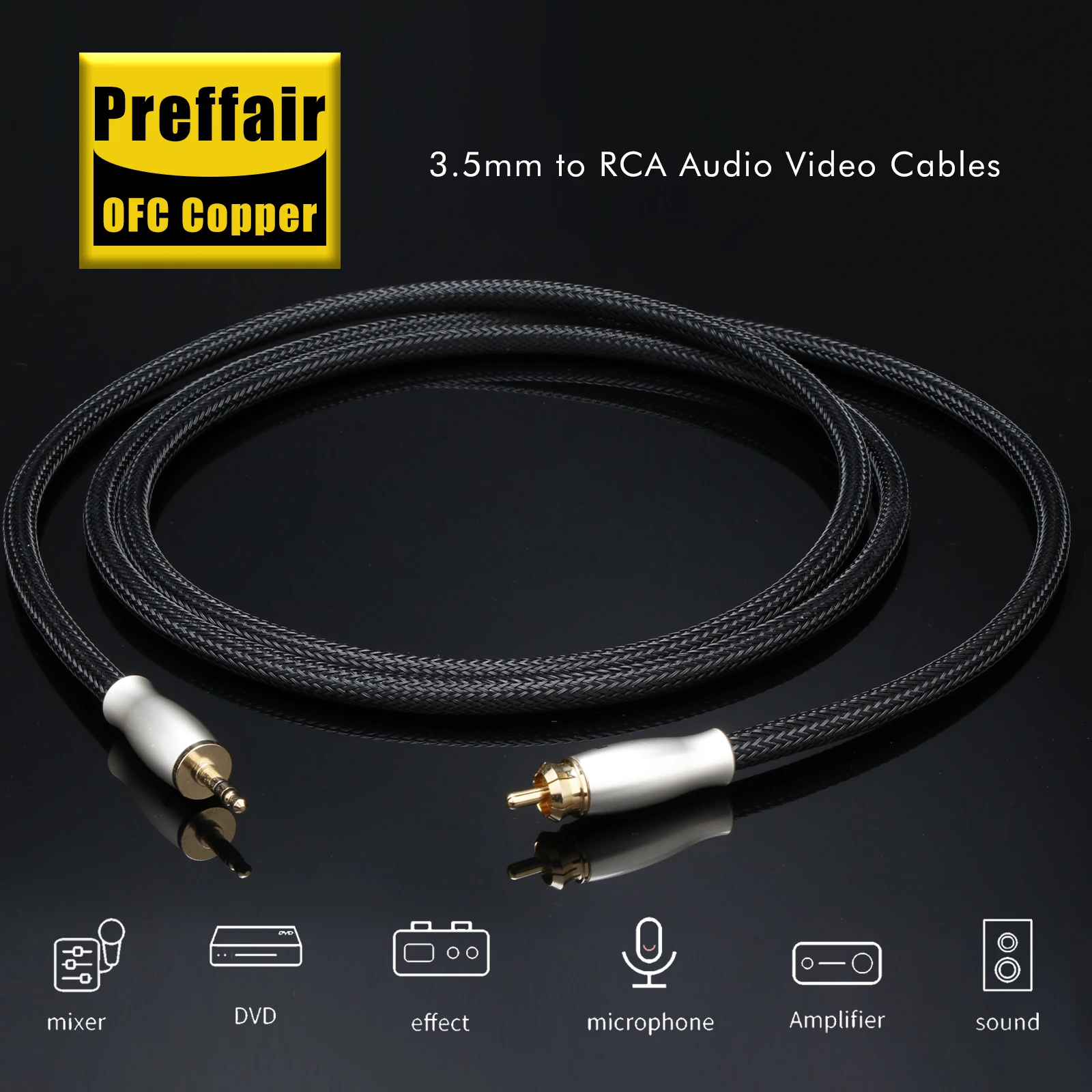Preffair 1 قطعة 3.5 مللي متر إلى RCA كابل الصوت HiFi ستيريو AUX 3.5 مللي متر 3Pin جاك لمكبرات الصوت سلك المسرح المنزلي #4