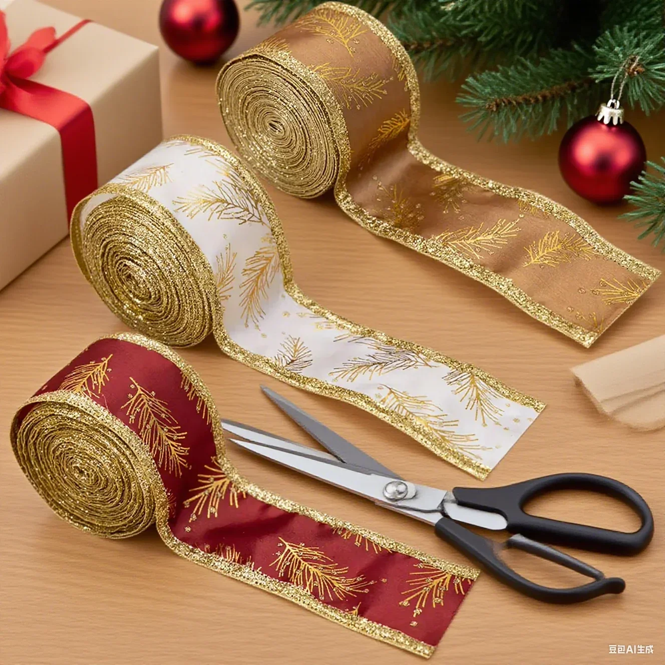 

3 Rolls Christmas Wired Ribbon Sets For All Christmas Crafts DIY Wrapping-gift Ribbons Festive Wired Ribbons Decorations