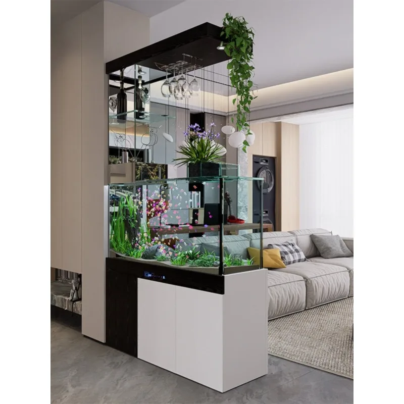 Fish tank living room small, glass tank ancient bottom filter landscaping full set of ornamental aquarium