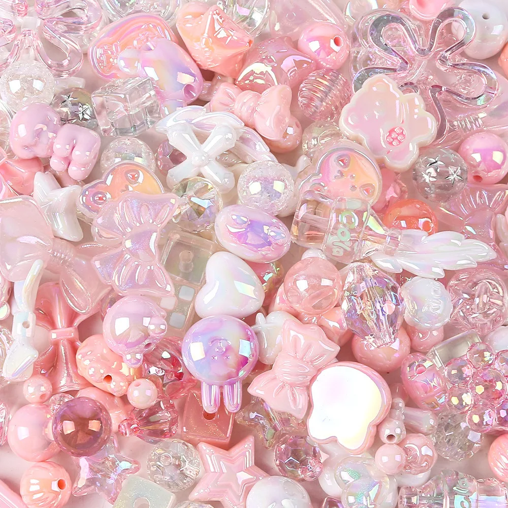 50/100G UV Colored Irregular Round Bead Mixed Material Packaging DIY Bead Mobile Phone Chain High-end Product