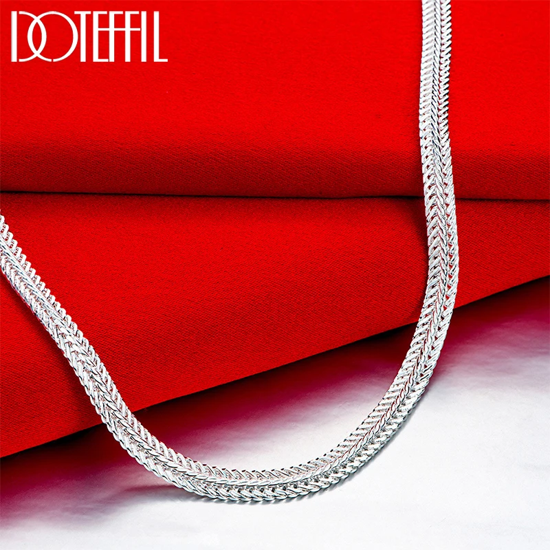 

DOTEFFIL 925 Sterling Silver 6mm Flat Snake Side Chain Necklace For Woman Man Charm Wedding Engagement Fashion Jewelry