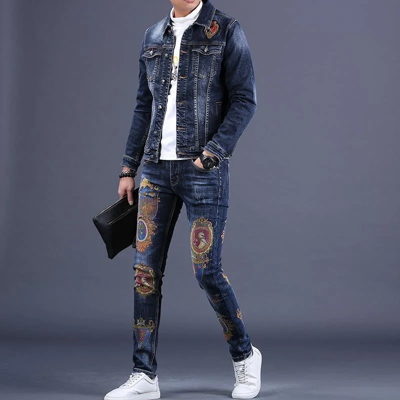 2023 Spring and Autumn New Men\'s Denim Suit Men\'s Fashion Brand Slim Fashion Pants Casual Jacket Men\'s Jacket