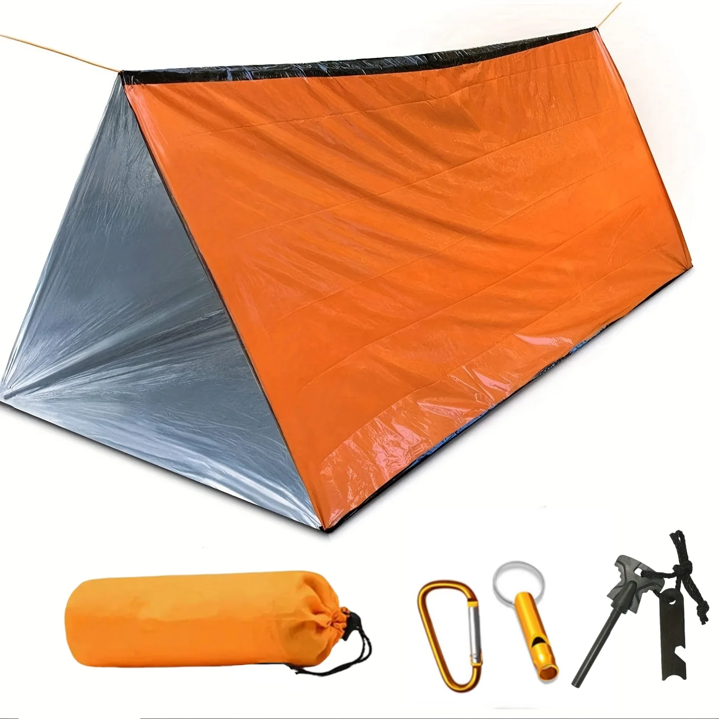 2 Person Emergency Shelter Bivy Survival Tent Kit Mylar Tube Tent Sleeping Bag Waterproof Outdoor SOS Thermal Blanket Reusable