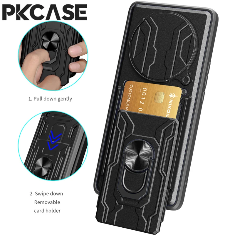 

PKCASE Card Slot Case For Huawei Y9 Prime 2019 P40 Nova 9 6 7i Ring Holder Cover For Honor X9B X8B X7B 50 SE 90 X50 Magic 6 Lite