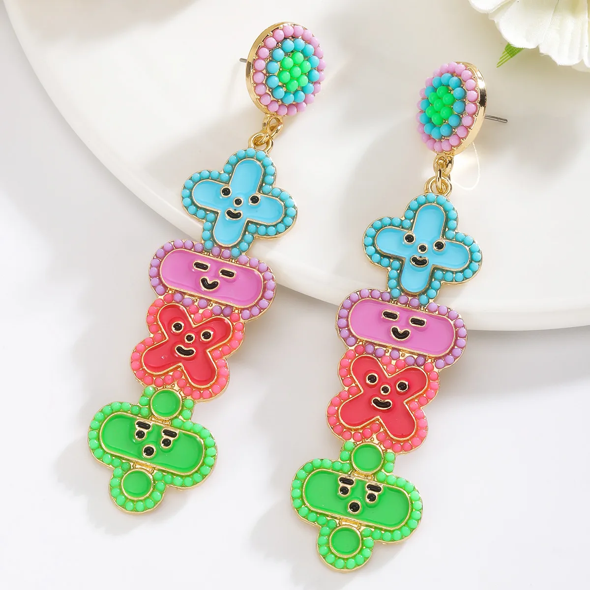 Vedawas Boho Handmade Beaded Rhinestones Teachers\' Day Earrings,Cute Heart Symbol TEACHER HOWDY Letter Women\'s Accessories