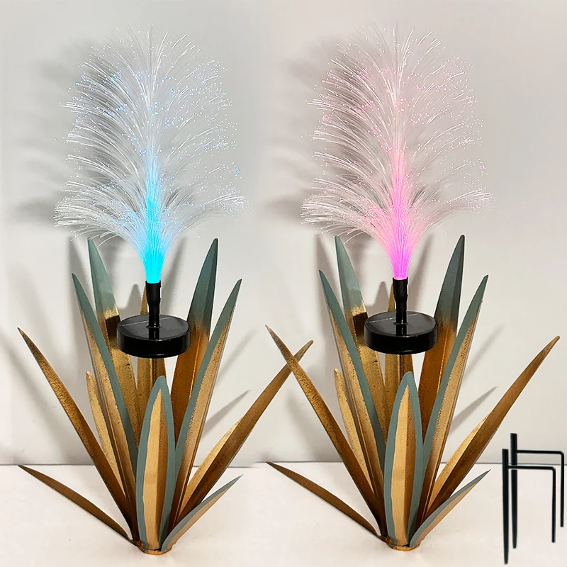 1피스 태양광 금속 아가베 정원 장식 조명, 태양광 섬유 갈대 아가베, 12잎 헤비듀티 금속 대형 두꺼운 인공물