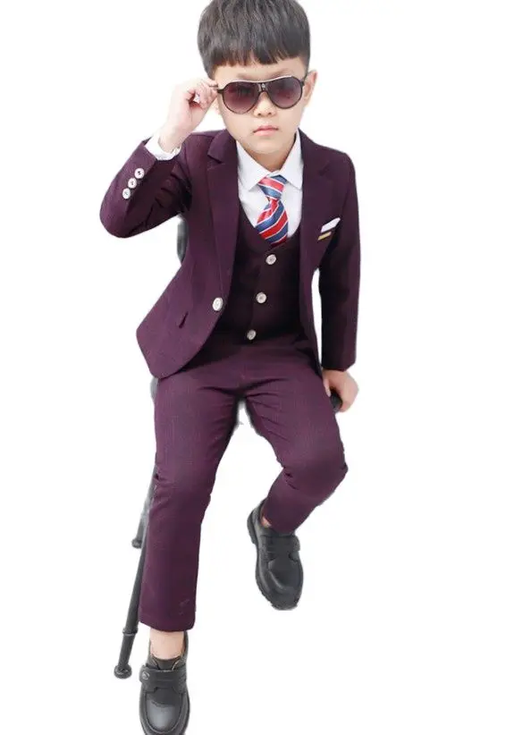 Flower Boys Formal Wedding Suit Kids Japan Style Jacket +Pants+Vest+BowTie 4Pcs Tuxedo Suit Kids Party Host Costume