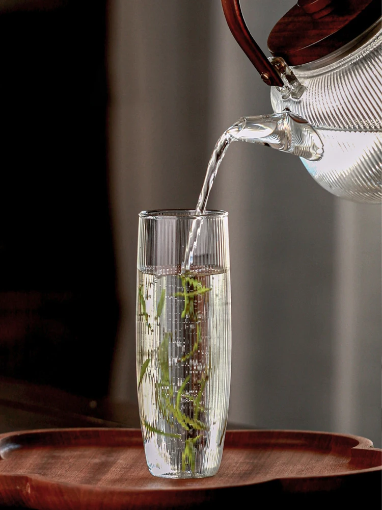

Creative Vertical Stripes Glass Cold Water Cup Tea Cup For Niche Green Tea Suitable For Brewing Flower Tea Heat-resistant
