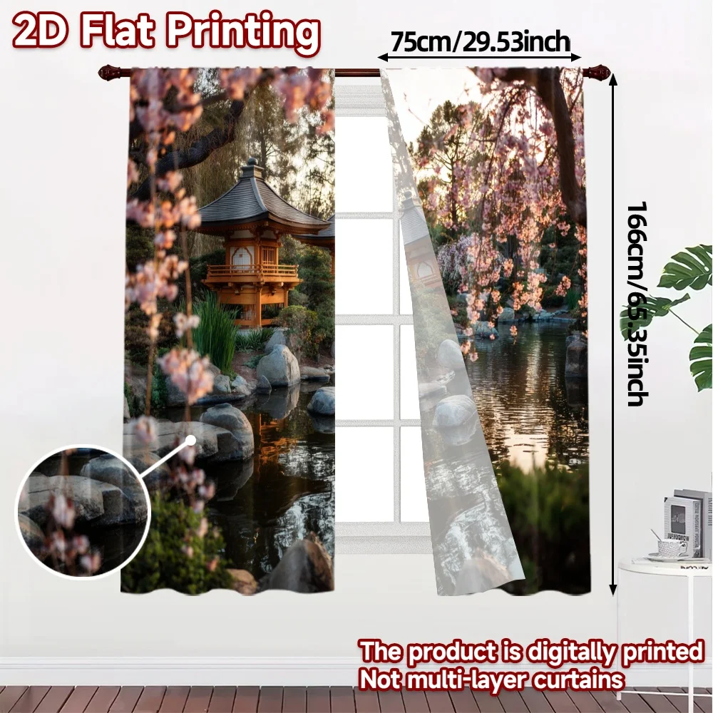 2pcs, 2D FLAT PRINTING Curtains (Without Rod) Spring Serenity Fashionable Modern Curtains Yarn Curtains Versatile All Use for