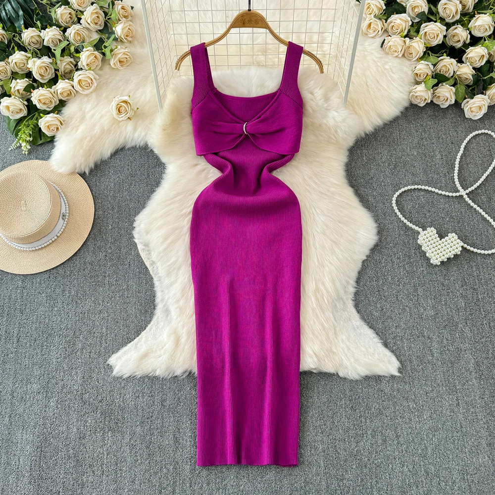 YuooMuoo Chic Mode Sexy Paket Hüften Sommer Kleid 2025, Frauen Dünne Elastische Rippe Gestrickt Bodycon Langes Kleid Büro Dame Vestidos