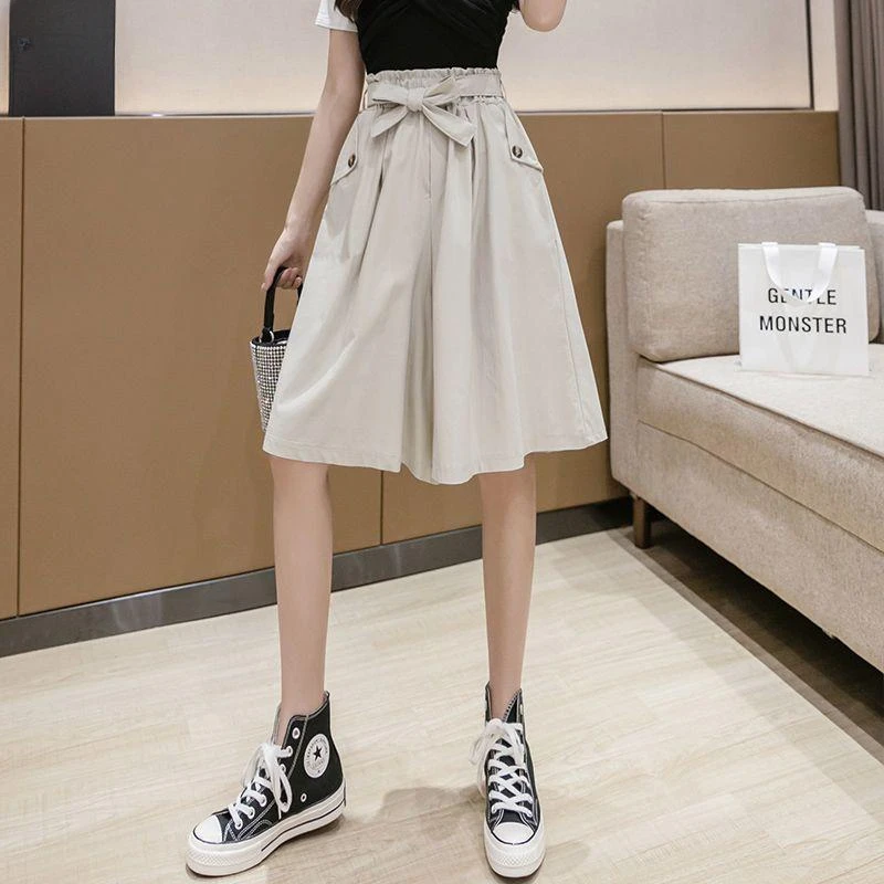 Casual Shorts Women Loose High Waist Wide Leg Trousers All-match Pockets Spring Summer Temper Ulzzang Aesthetic Trendy Daily New