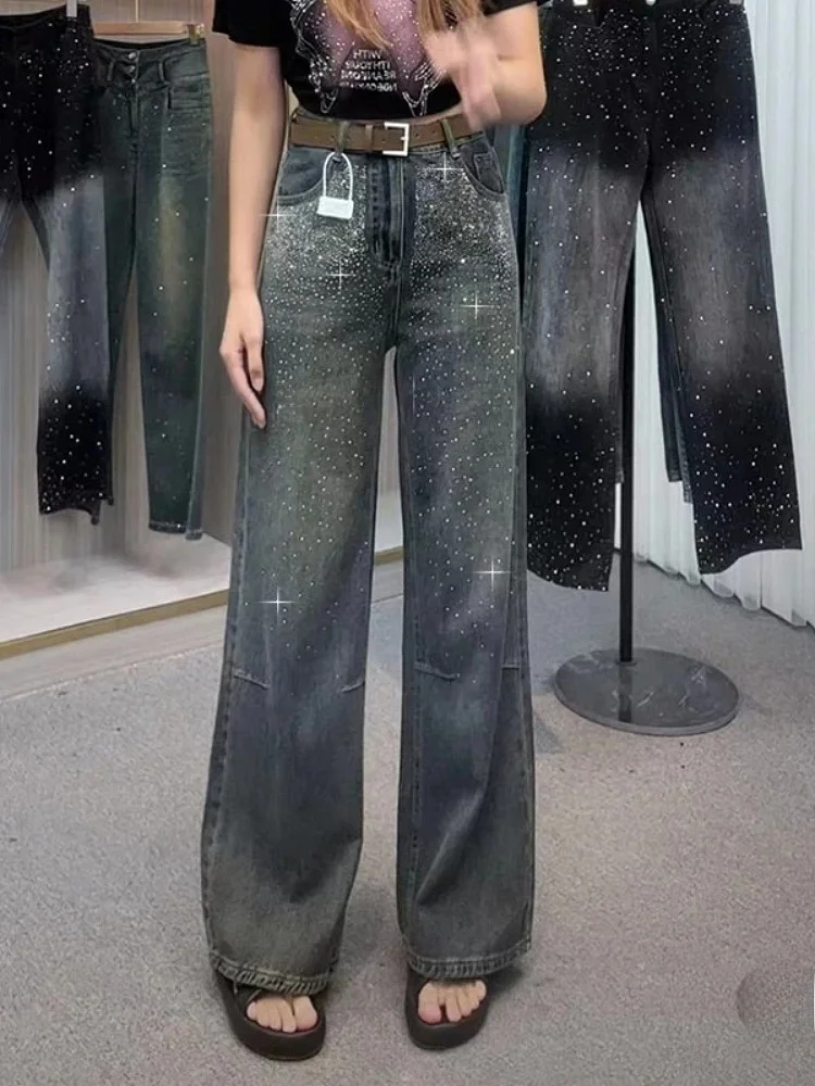 

Широкие джинсы с высокой талией, женские весенние 2024, новые свободные утягивающие брюки длиной до пола, глубокий цвет