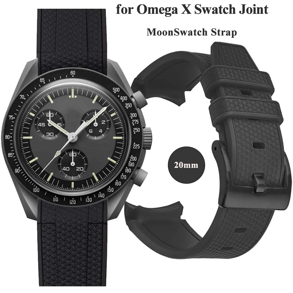 Watch Band for Omega X Swatch Joint MoonSwatch Strap Seamaster 300 Men Women 20mm Rubber Silicone Curved End Bracelet for Seiko