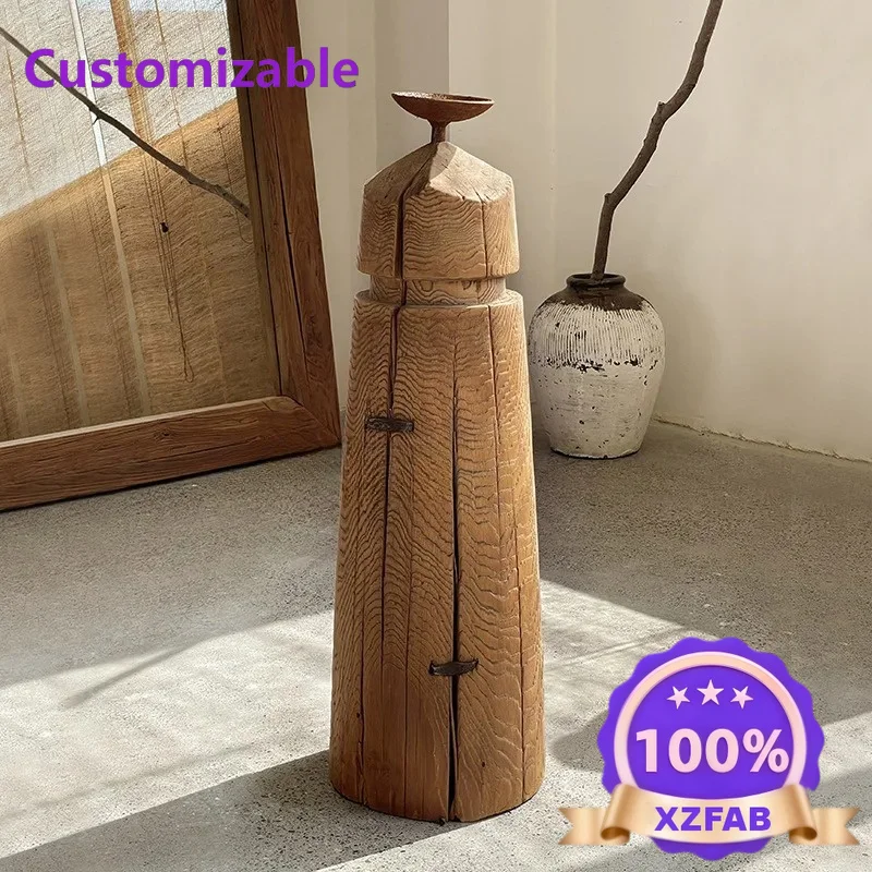 Factory Direct 2026 Wabi Sandy Wind Creative Decoration Base Ornament Homestay Floor-to-ceiling Home Solid Wood Candle Holder Ha