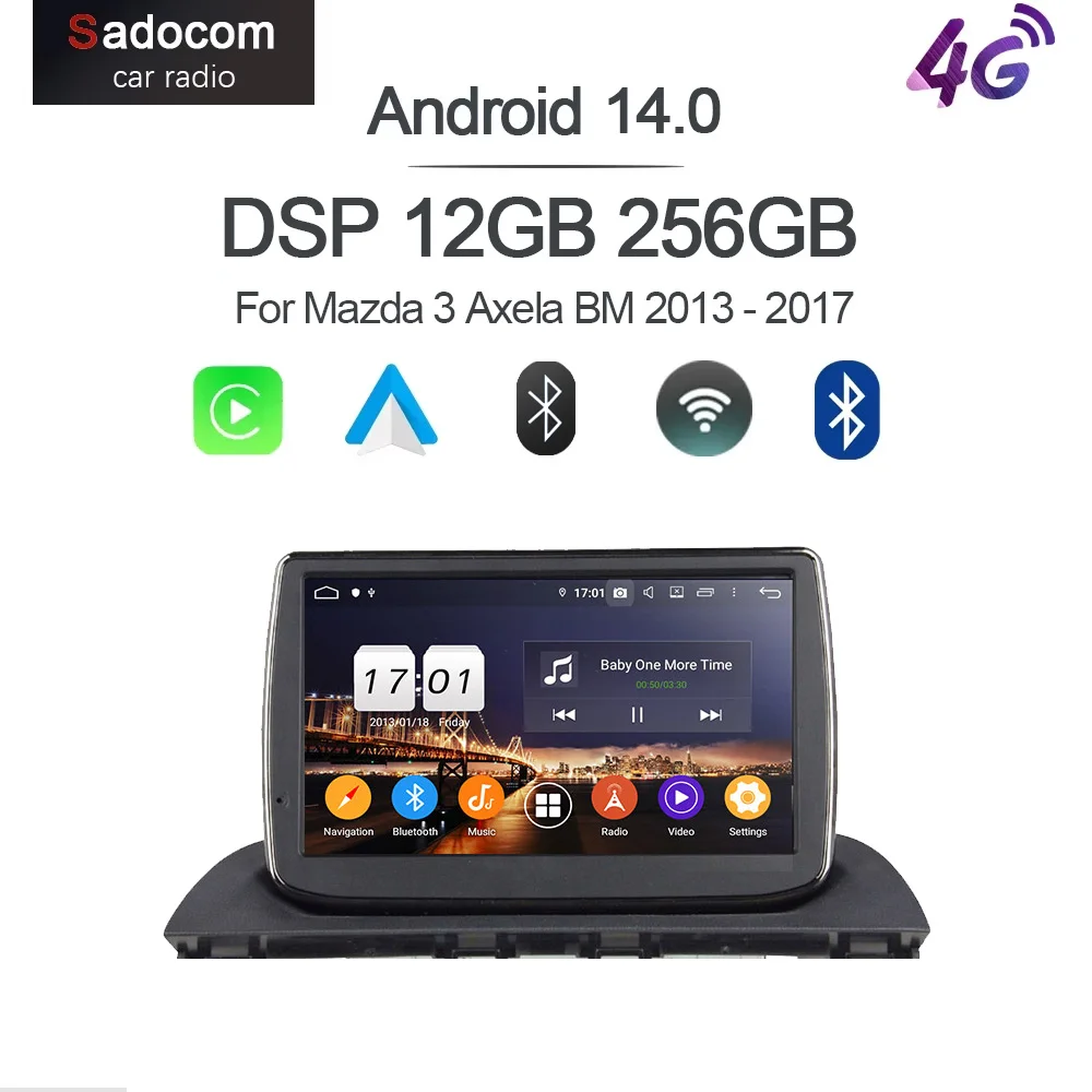CarPlay 7' Android 15.0 8 Core 12GB RAM 256GB ROM Car Player GPS Autoradio Multimedia Radio For Mazda 3 Axela BM 2013 - 2017