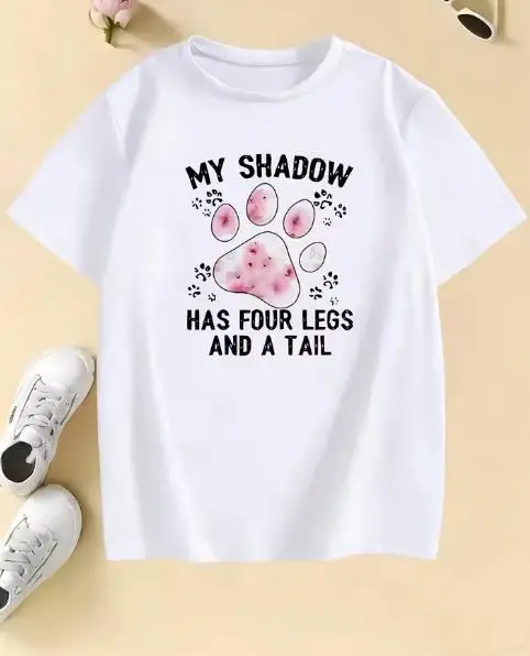 Women's Summer Casual Graphic T-Shirt, Crew Neck Short Sleeve Tops With Cartoon Bear Paw & Funny 