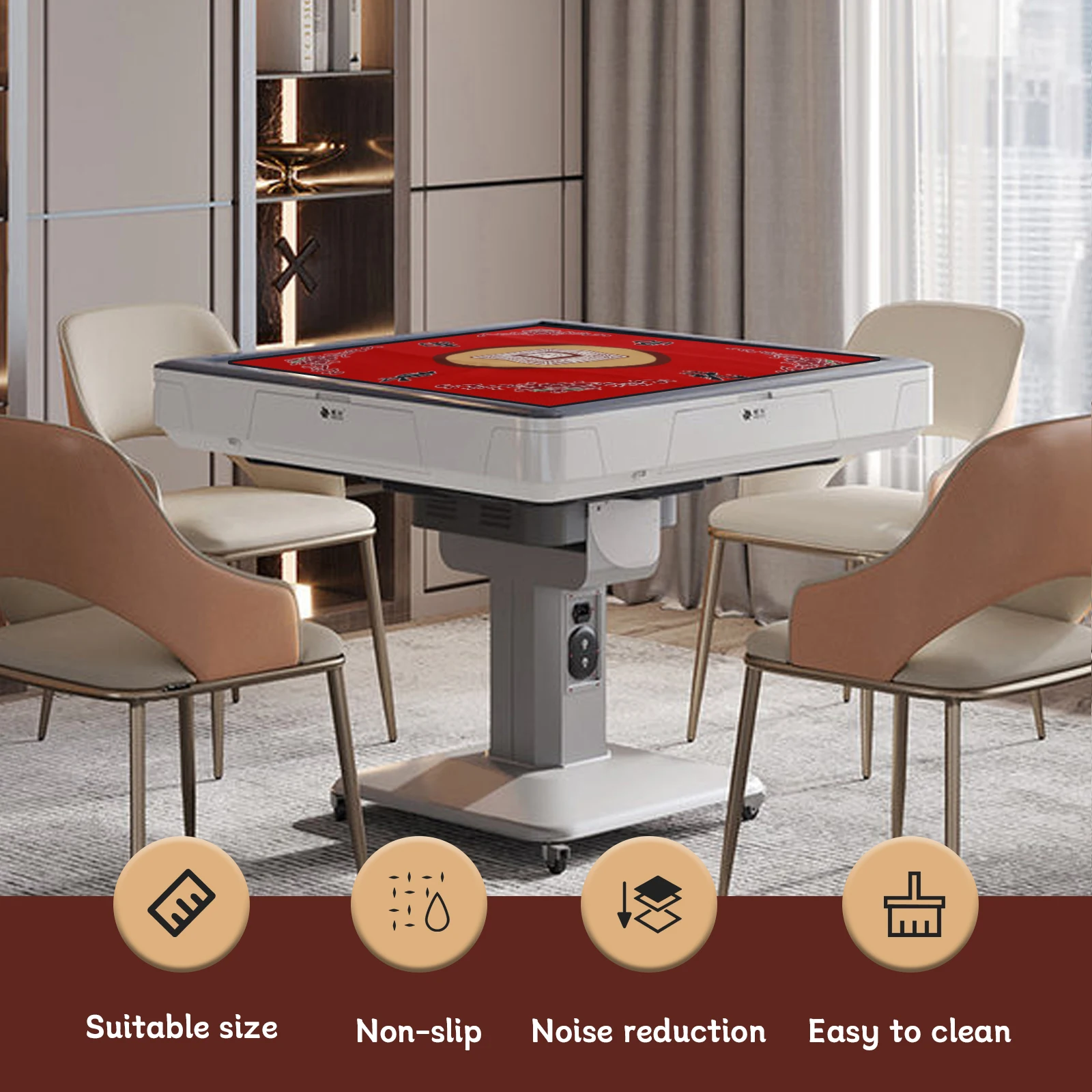 80x80cm Large Mahjong Mat Anti-Noise Toard Game Table Mat Polyester Slid-Proof Mahjong Accessory Tablecloth for Home Game Party