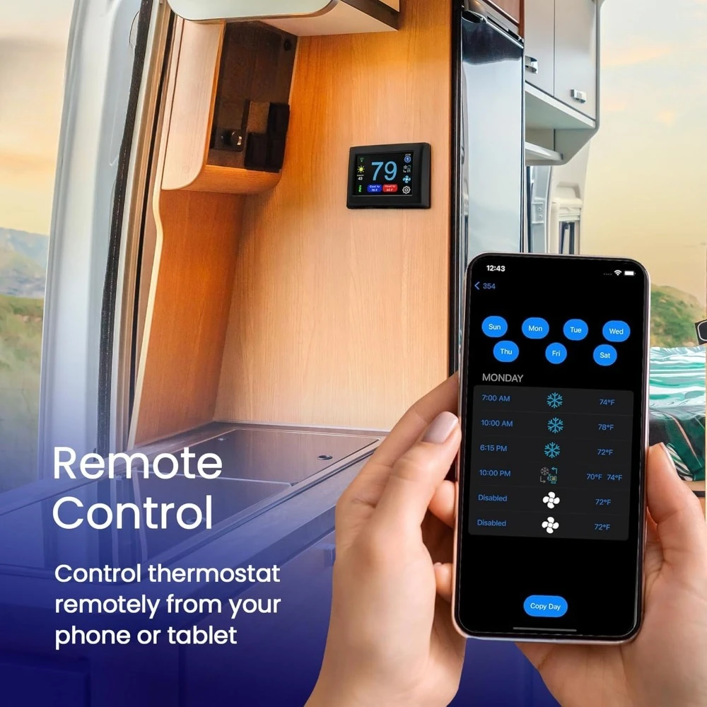 Termostato digital preto WiFi ou Bluetooth, termostato RV programável e confiável compatível com GE para calor doméstico e AC - Popular