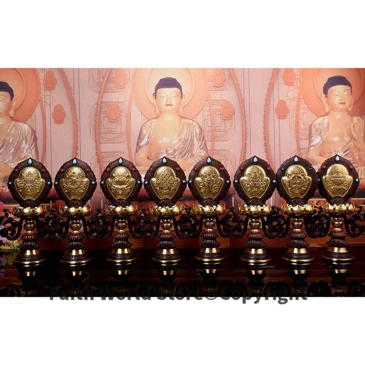 Wholesale Buddhist articles # Buddhism Buddhist temples religious Eight Auspicious Symbols of Buddhism 8 JI XIANG Gilding statue